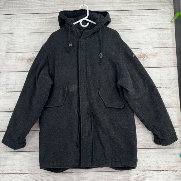 Vintage Polo Jeans Co Ralph Lauren Wool Blend Overcoat Jacket Mens M Black Gray - Picture 1 of 15